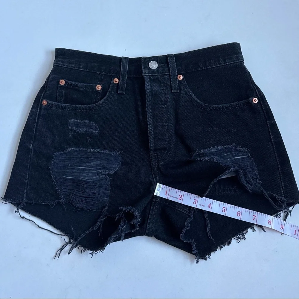 Levi’s 501 Black Distressed Denim Jean Shorts Size 26